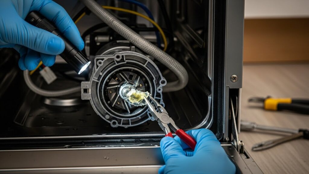 Dishwasher drain pump inspection for dishwasher not draining