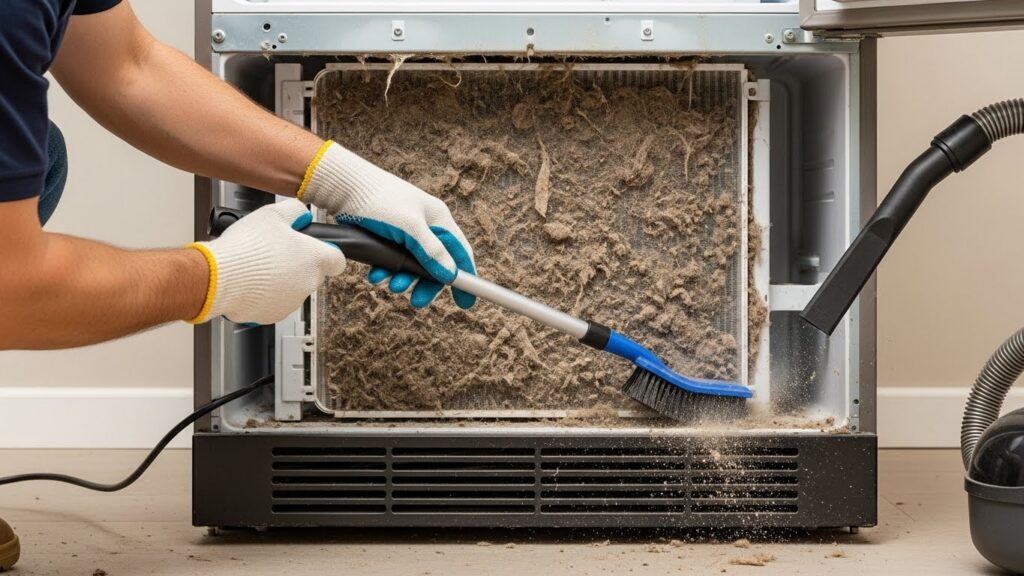 Cleaning refrigerator condenser coils to reduce constant running