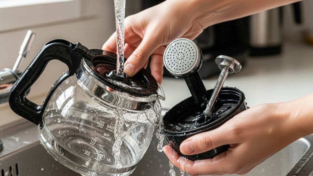 Rinsing coffee maker after descaling