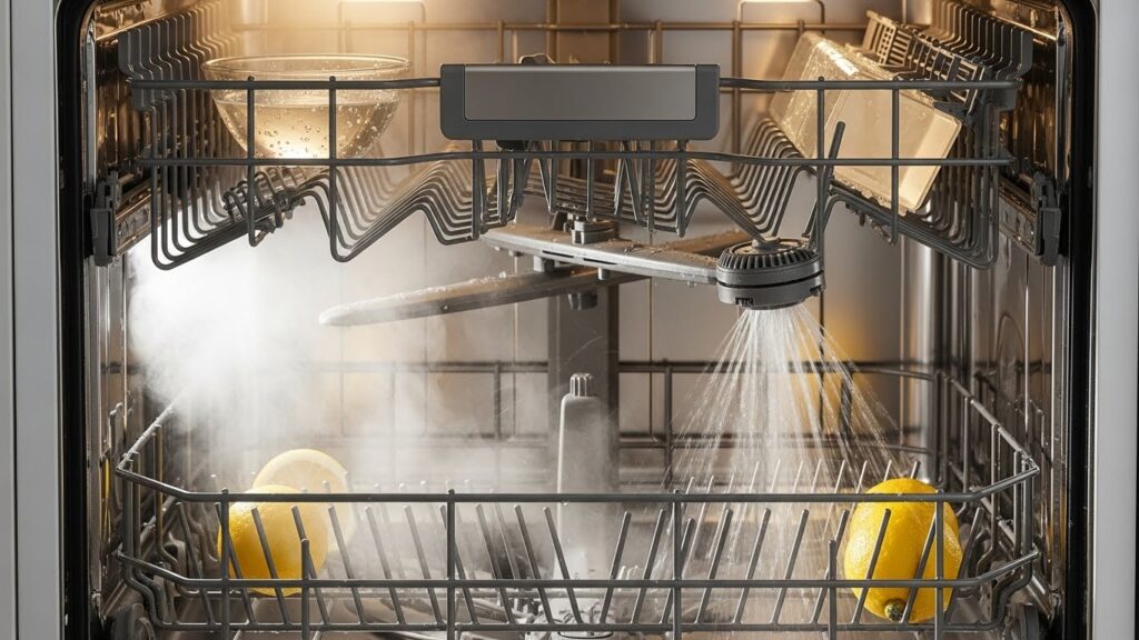 Running dishwasher cleaning cycle to eliminate smells