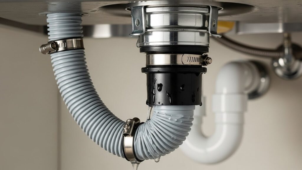 Dishwasher drain hose connected to garbage disposal