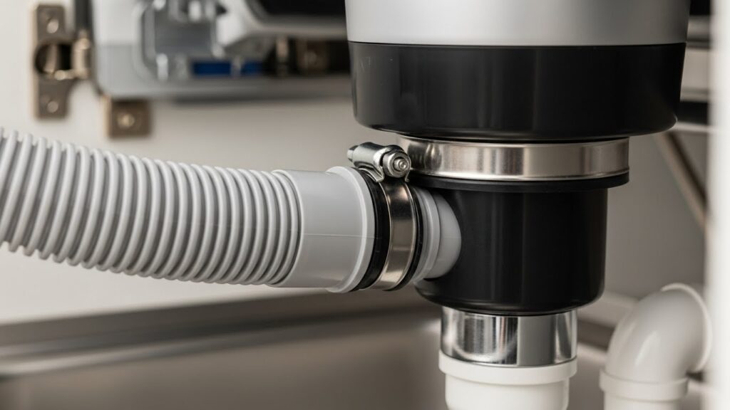 Dishwasher drain hose connection and high loop