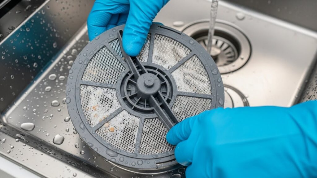 Cleaning dishwasher filter to remove bad odors
