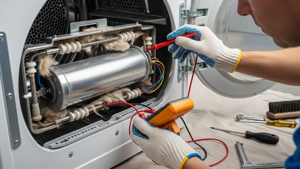 Electric dryer heating element inspection for no heat