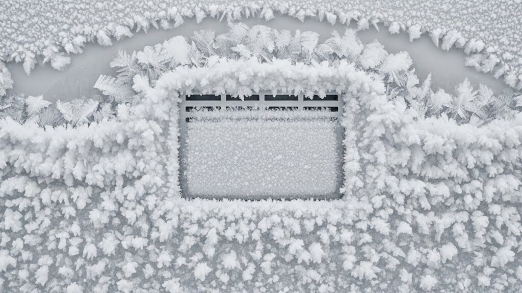 Freezer frost build-up on back wall indicating airflow or defrost pattern