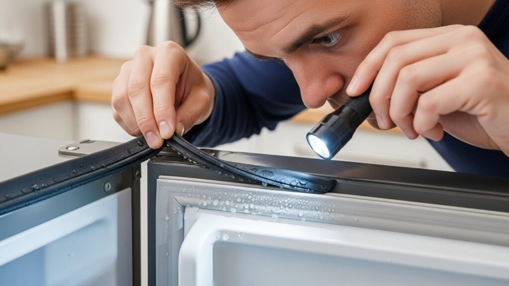 Inspecting refrigerator door gasket for leaks