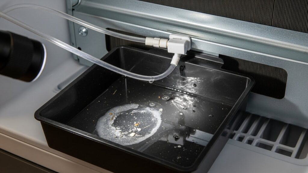 Refrigerator drain pan and water line inspection