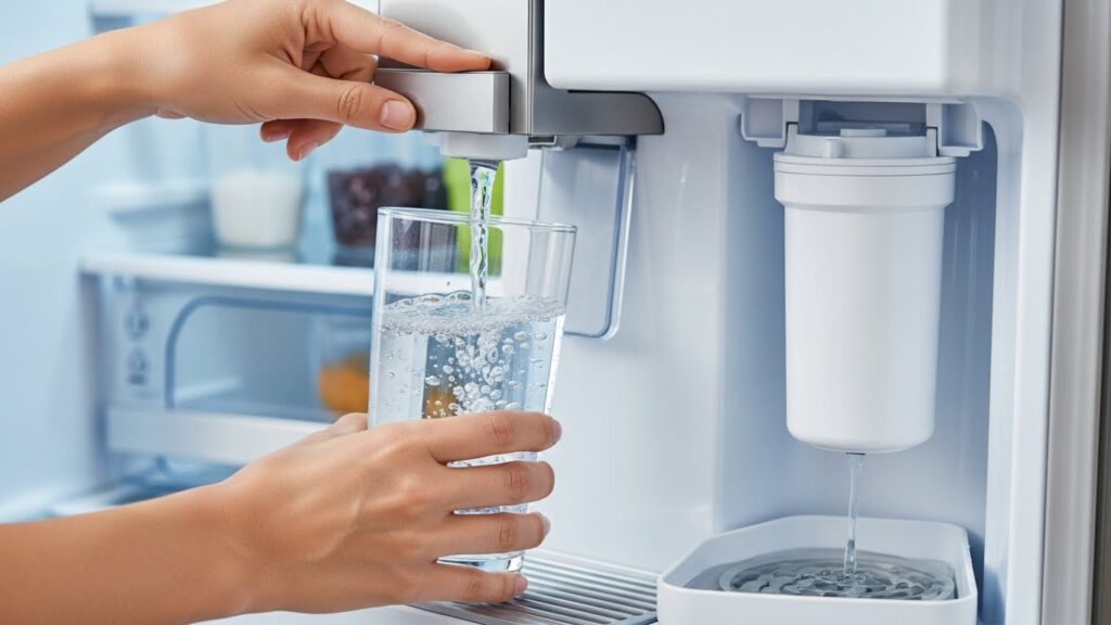 Flushing refrigerator water filter after replacement