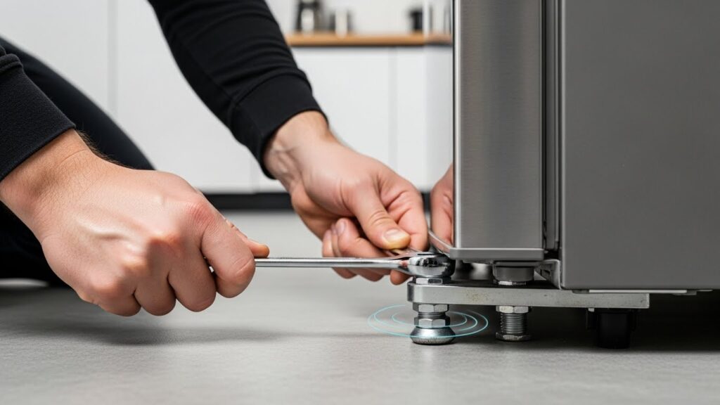 Leveling refrigerator to reduce buzzing noise