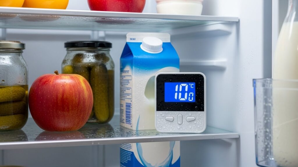Fridge temperature fluctuating shown on thermometer inside refrigerator