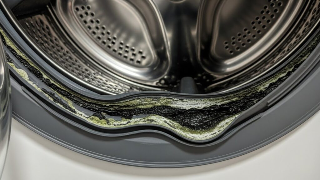 Mold buildup inside front load washer door gasket causing odor