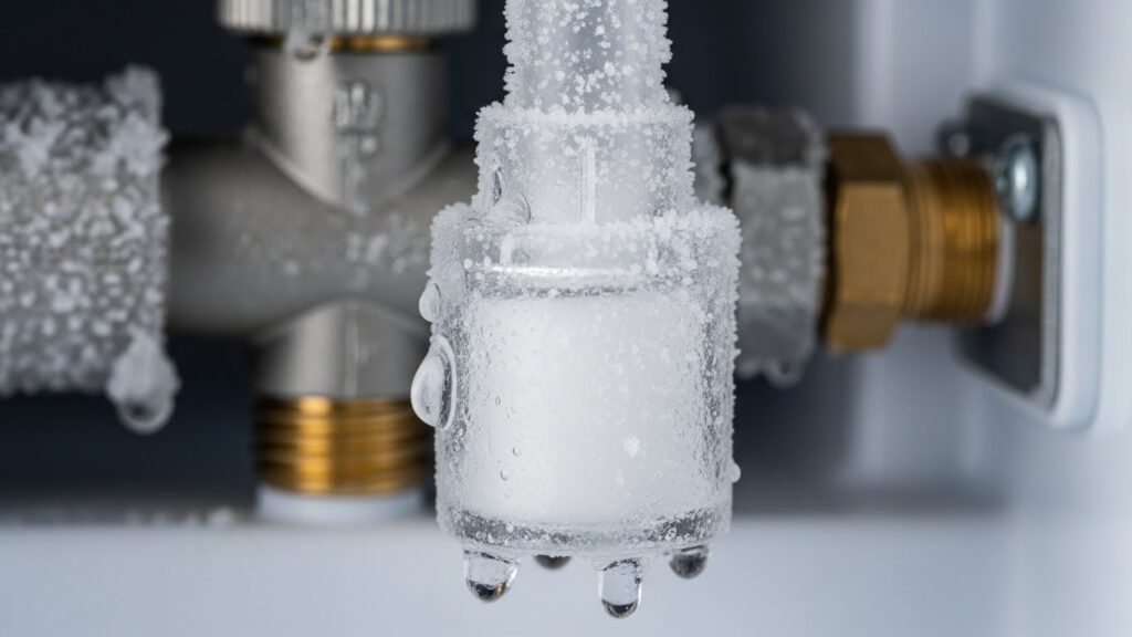 Frozen ice maker fill tube preventing water flow