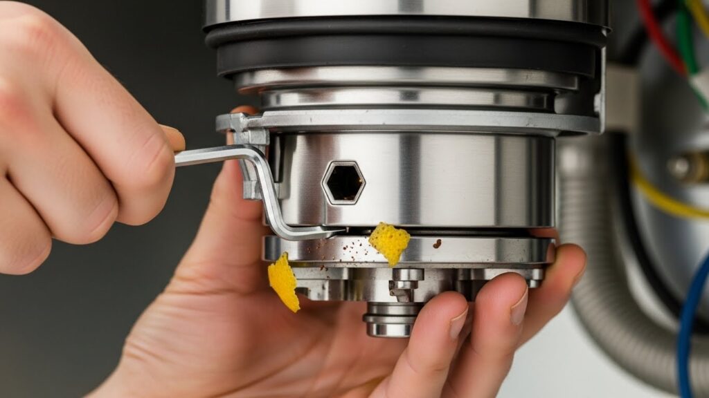 Using hex key to unjam garbage disposal