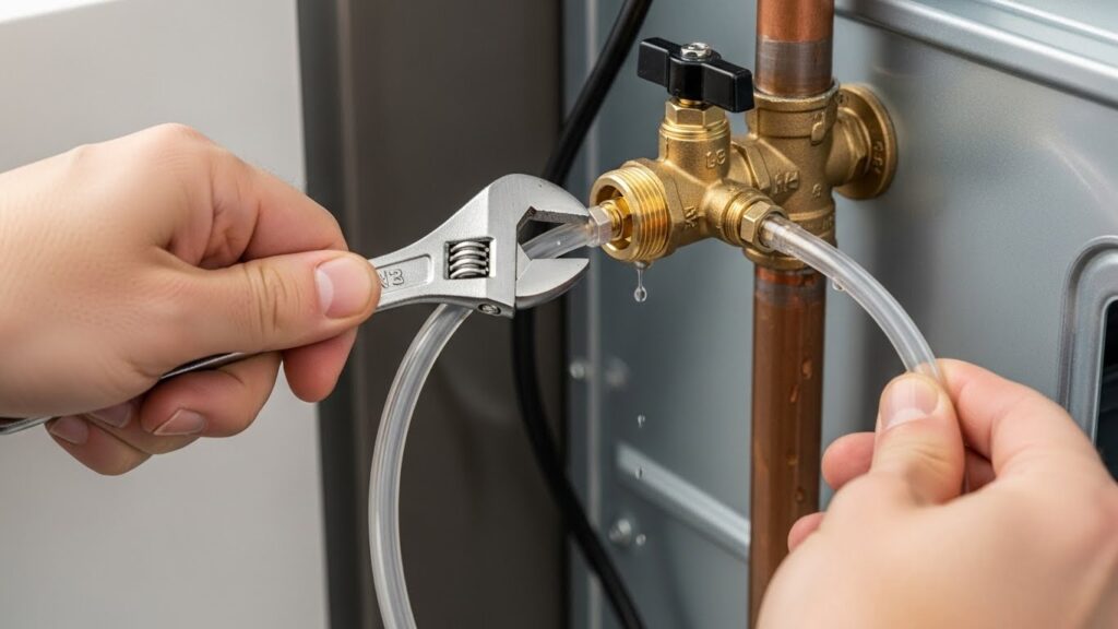 Checking refrigerator water supply line and shutoff valve for ice maker