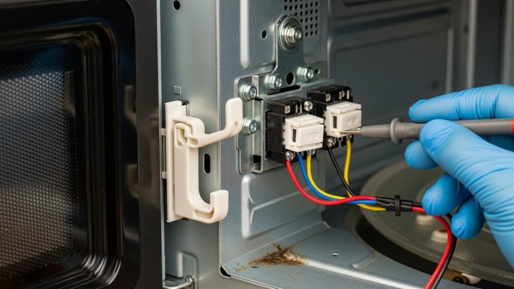 Microwave door latch and switch alignment check