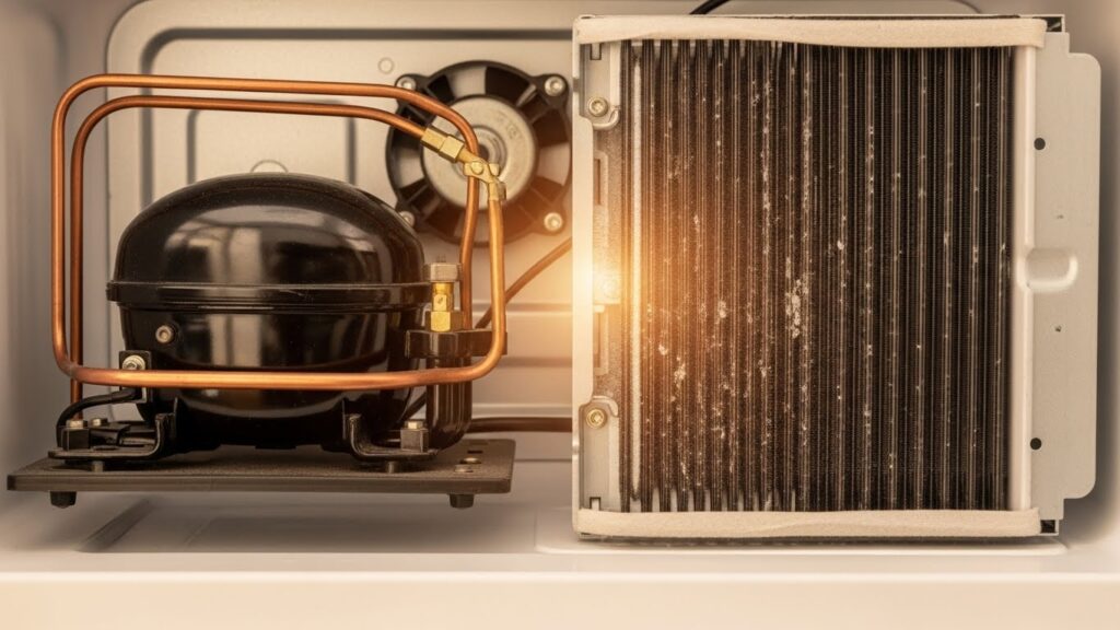 Refrigerator compressor running constantly with warm condenser area