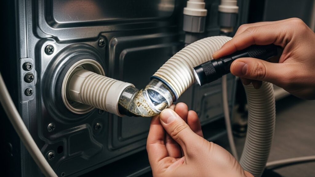 Cleaning a clogged washer drain filter to fix washer not draining