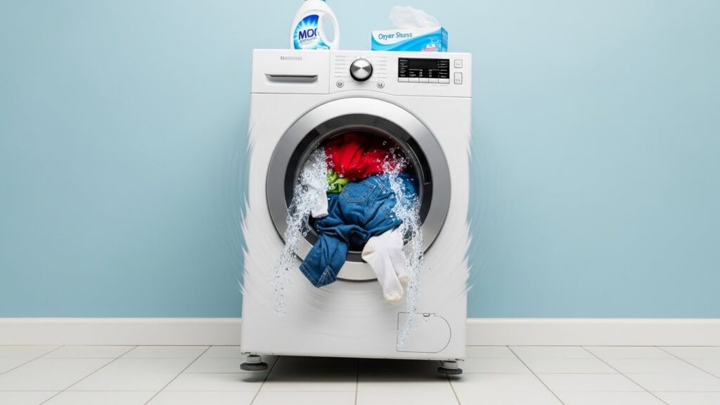 Washing machine shaking during spin because the feet are not level and the load is unbalanced