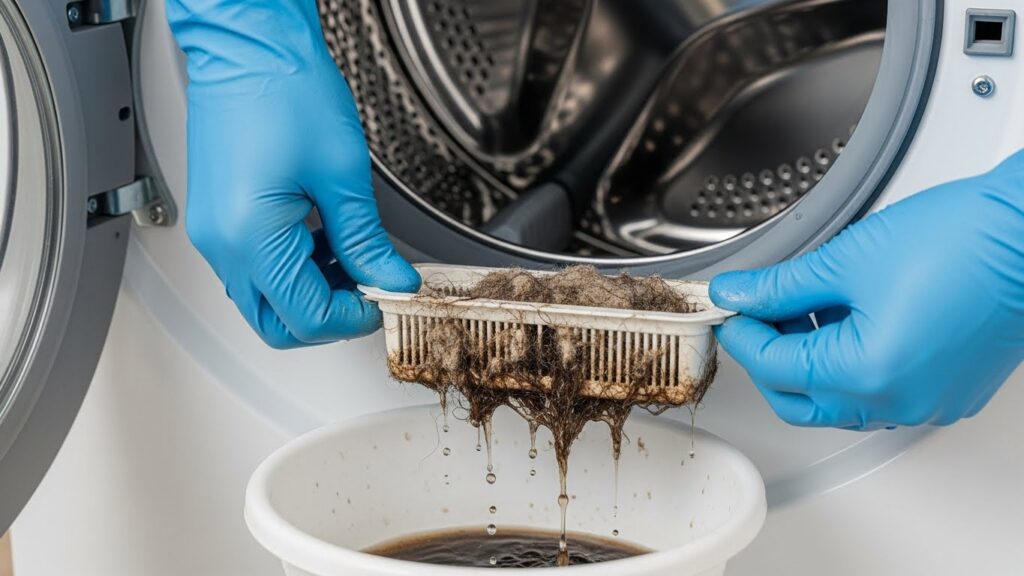 Cleaning washing machine drain filter to remove odor