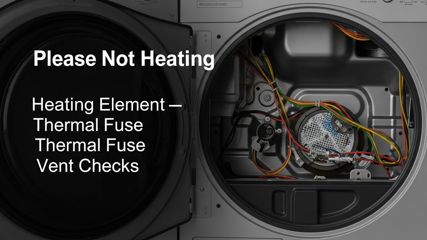 Dryer Not Heating — Heating Element, Thermal Fuse, and Vent Checks