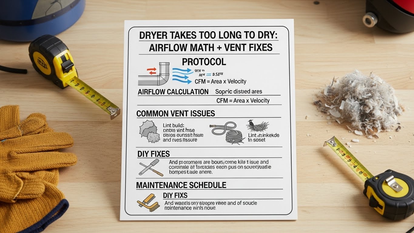 Dryer takes too long to dry airflow math + vent fixes (one-page protocol)