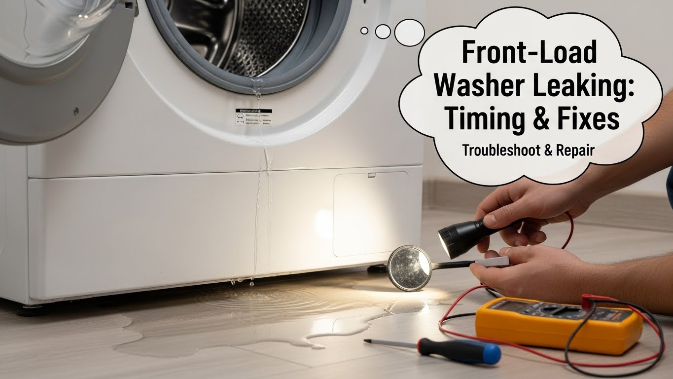 Front-Load Washer Leaking from Bottom — Timing-Based Diagnosis & Safe Fixes