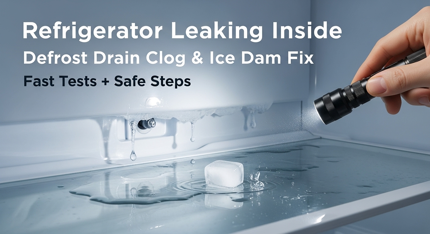 Refrigerator Leaking Inside — Defrost Drain Clog & Ice Dam Fix (Fast Tests + Safe Steps)