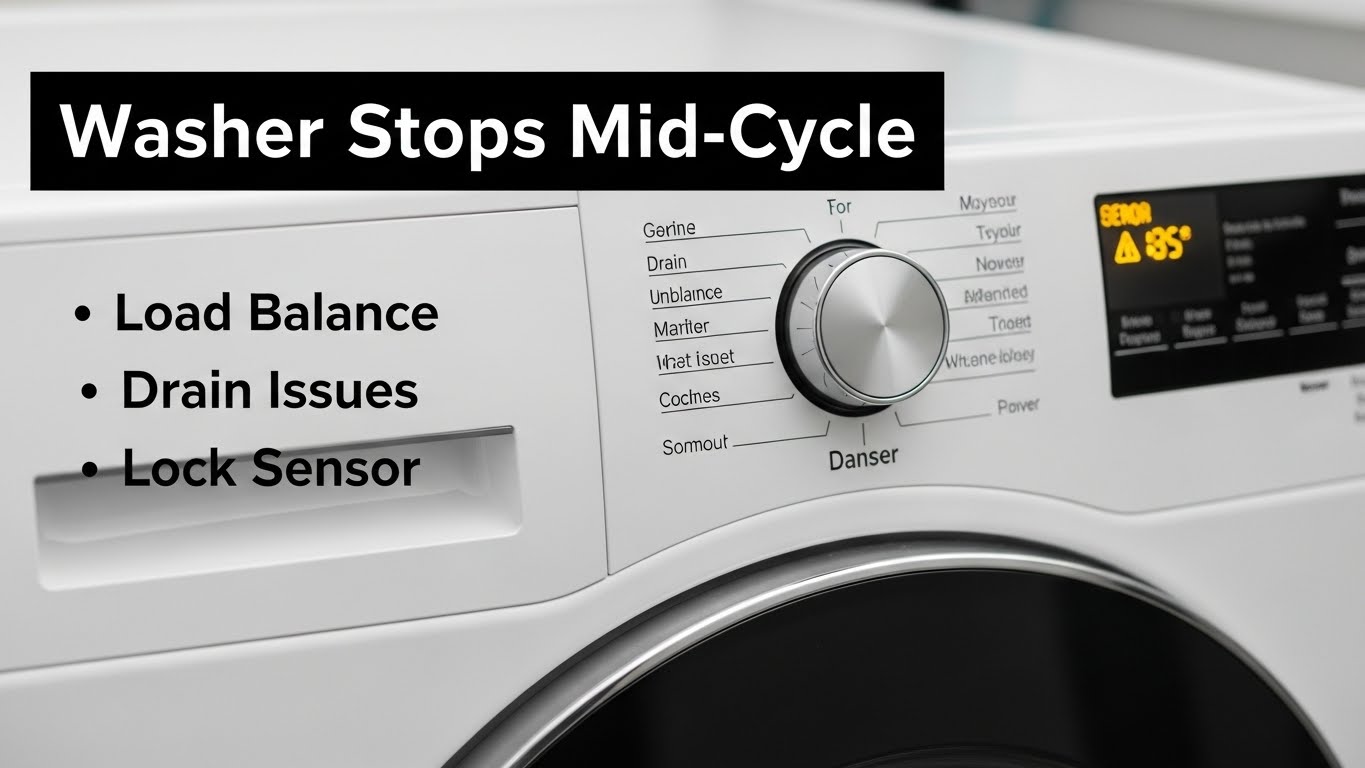 Washer Stops Mid-Cycle — Load Balance, Drain, and Lock Sensor Fixes