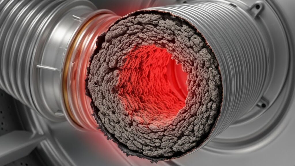 Clogged dryer vent lint buildup causing overheating and no heat