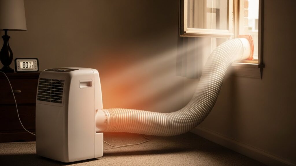 Portable AC exhaust hose radiating heat back into the room and reducing cooling